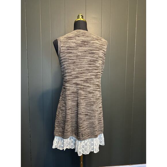 Lori Goldstein Brown Knit Sleeveless Tunic Tank Lace Trim Womens Small S - Picture 8 of 8